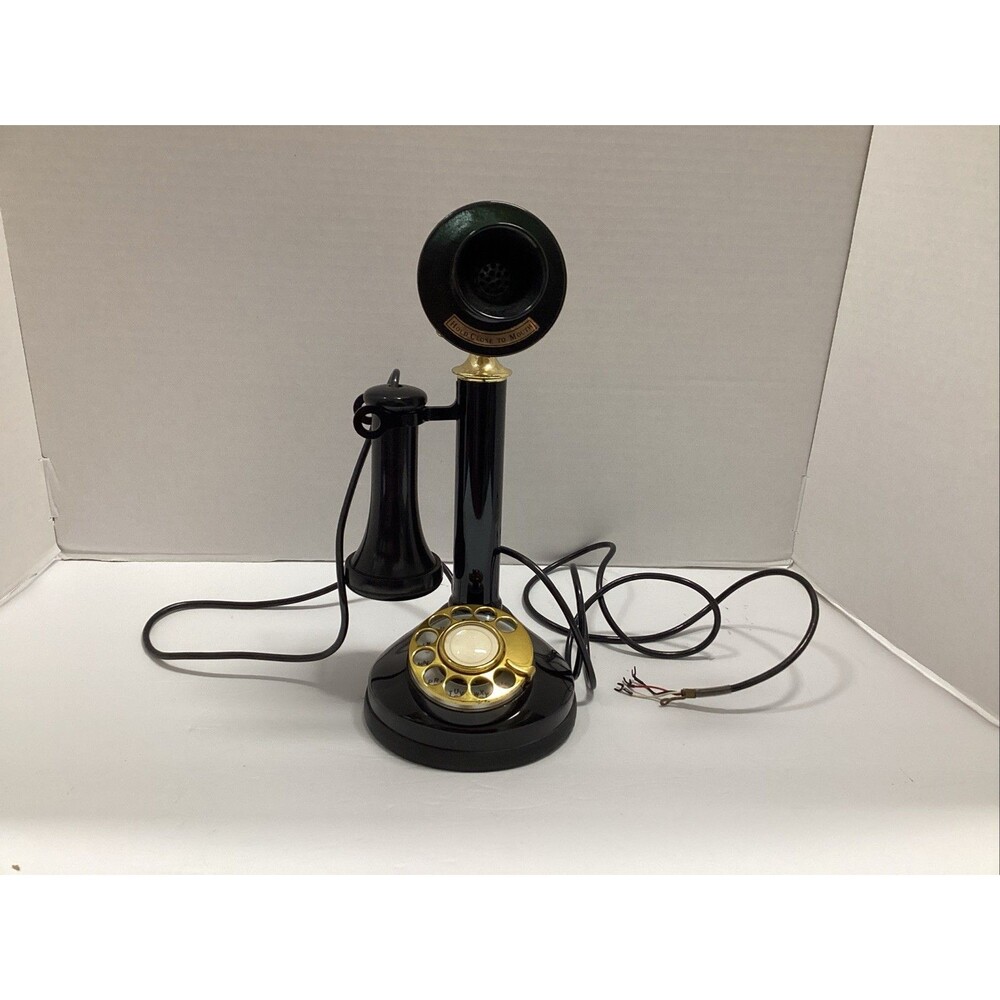 vtg candlestick phone 70s repro black fold a fone bakelite hand piece not tested